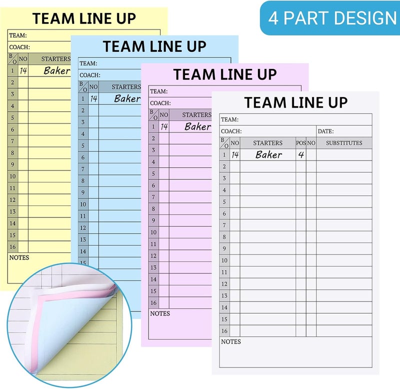 suituts 90 Sets Baseball/Softball Lineup Cards, 4 Part Carbonless, 16 Player Roster Lineup Sheets for Coaches, Team, Sports (3 Pads, 4.5 x 8 Inch - Image 3